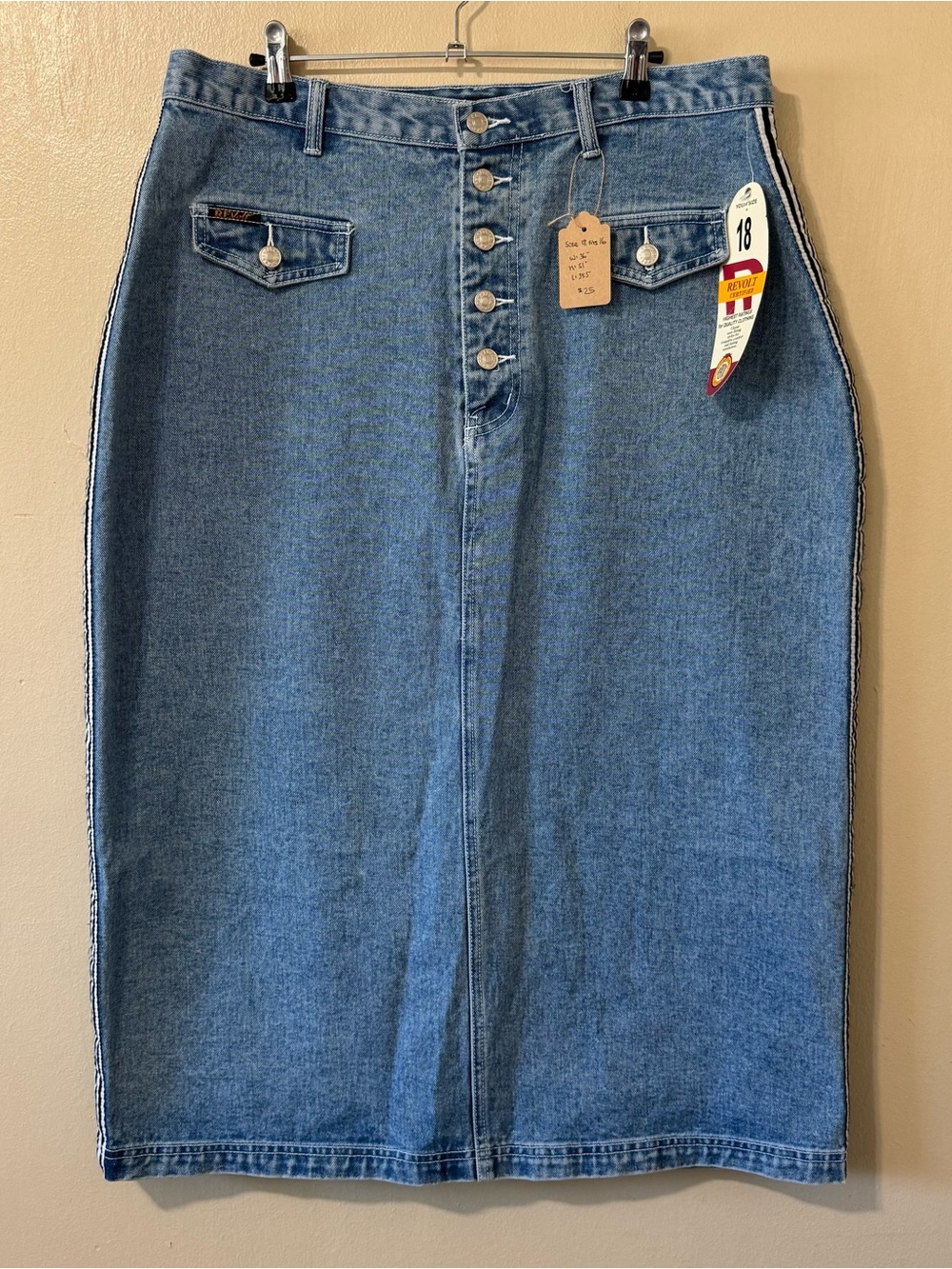 Vintage Deadstock Revolt Denim Maxi Skirt with Side Stripes